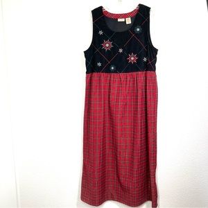 Bobbie Brooks Dress Vintage Large Embroidered Sleeveless Red Black
